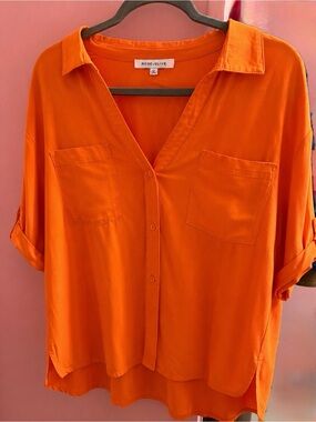 Rose & Olive Bright Orange Button-Front V-Neck Shirt